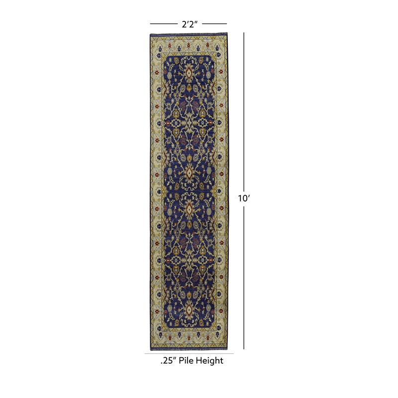 Linon Logan Marmara Polyester 2' X 10' Runner Rug in Navy and Ivory