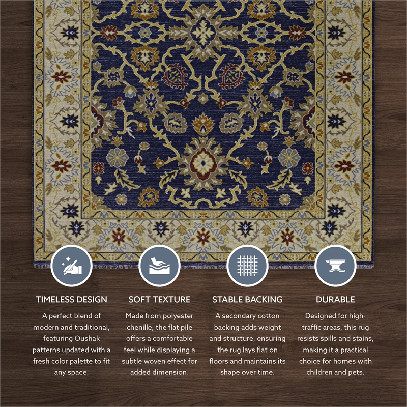 Linon Logan Marmara Polyester 2' X 10' Runner Rug in Navy and Ivory