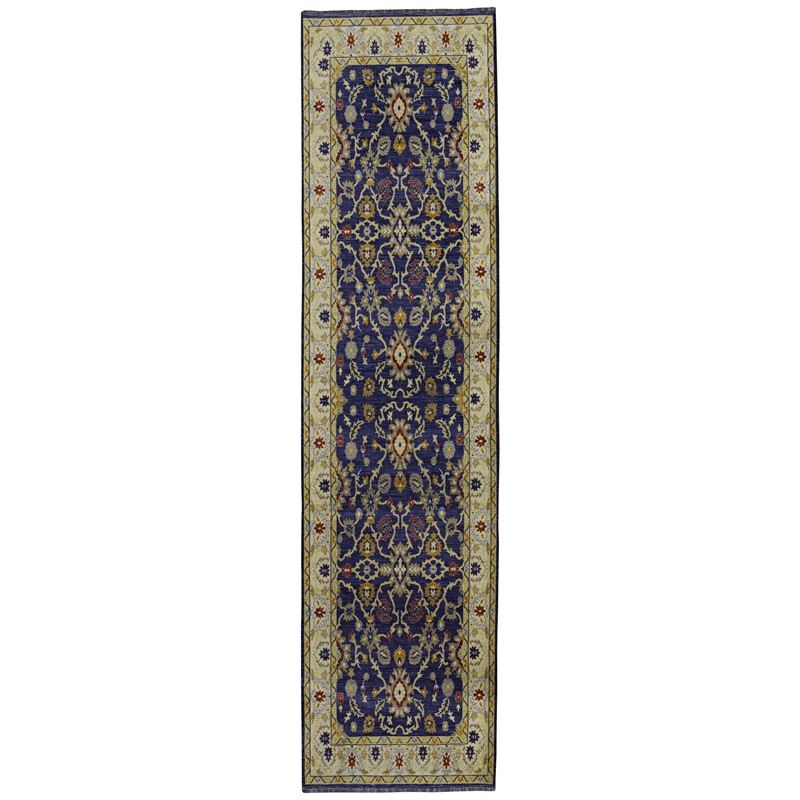 Linon Logan Marmara Polyester 2' X 10' Runner Rug in Navy and Ivory