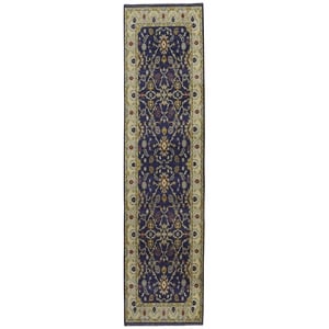 Linon Logan Marmara Polyester 2' X 10' Runner Rug in Navy and Ivory