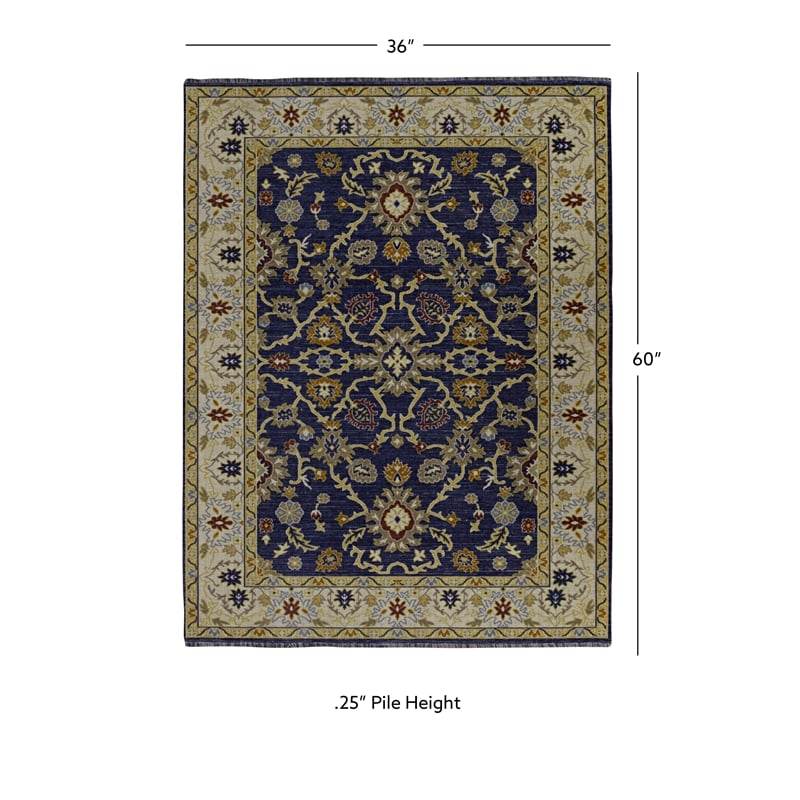 Linon Logan Marmara Polyester 3' X 5' Accent Rug in Navy and Ivory