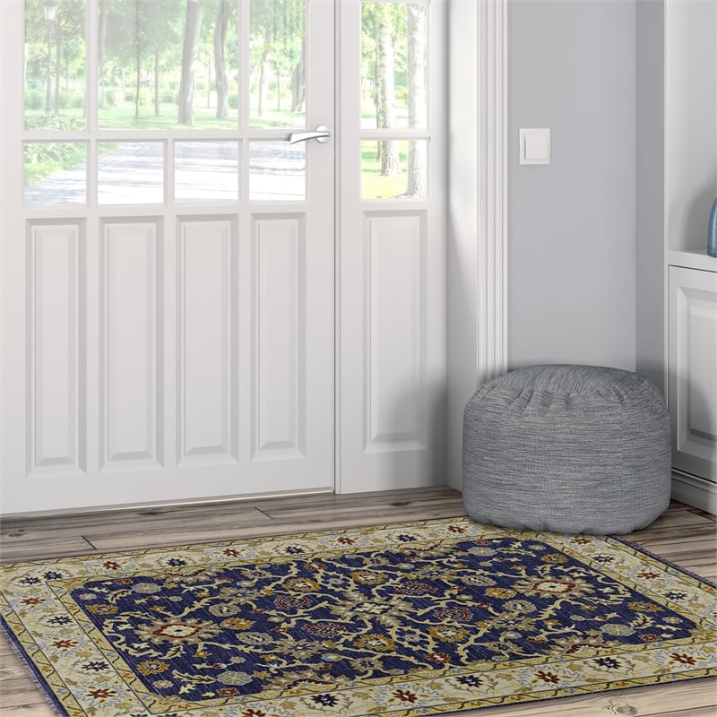 Linon Logan Marmara Polyester 3' X 5' Accent Rug in Navy and Ivory