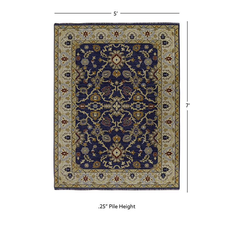 linon logan marmara polyester 5' x 7' area rug in navy and ivory