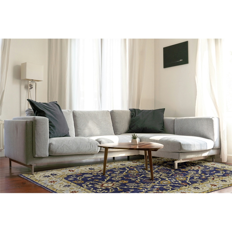 linon logan marmara polyester 5' x 7' area rug in navy and ivory