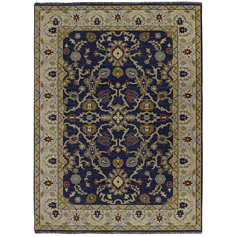 Linon Logan Marmara Polyester 5' X 7' Area Rug in Navy and Ivory