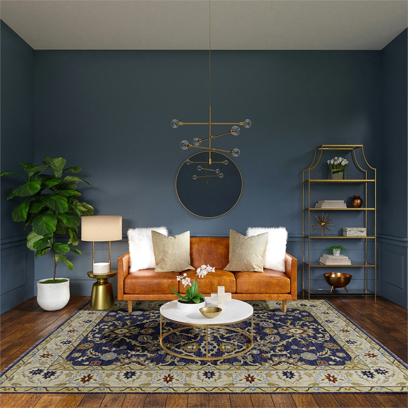 Linon Logan Marmara Polyester 8' X 10' Area Rug in Navy and Ivory