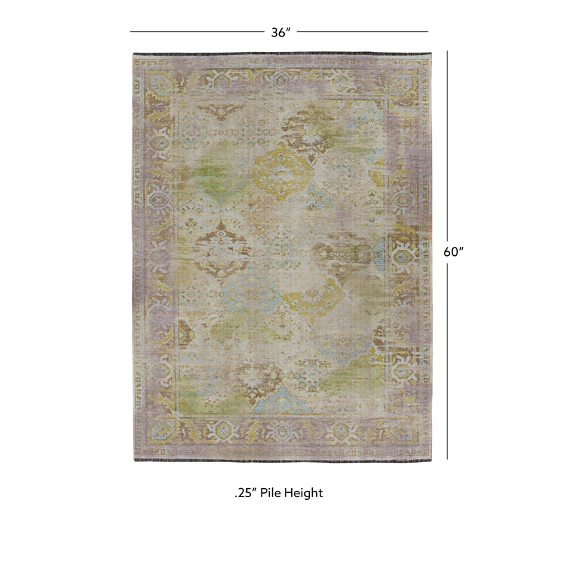 Linon Logan Mersin Polyester 3' X 5' Accent Rug in Lilac and Green