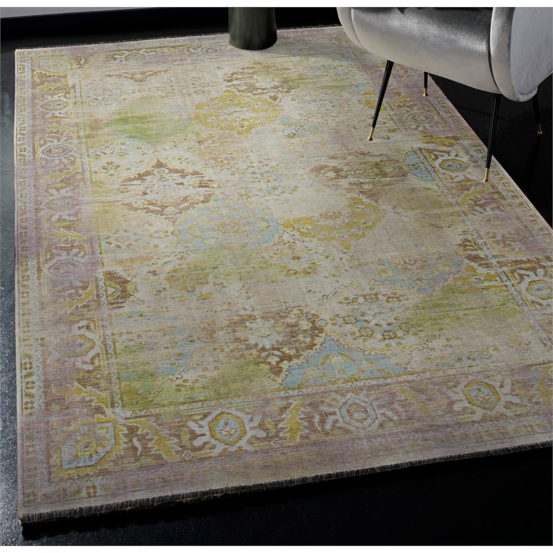 Linon Logan Mersin Polyester 5' X 7' Area Rug in Lilac and Green