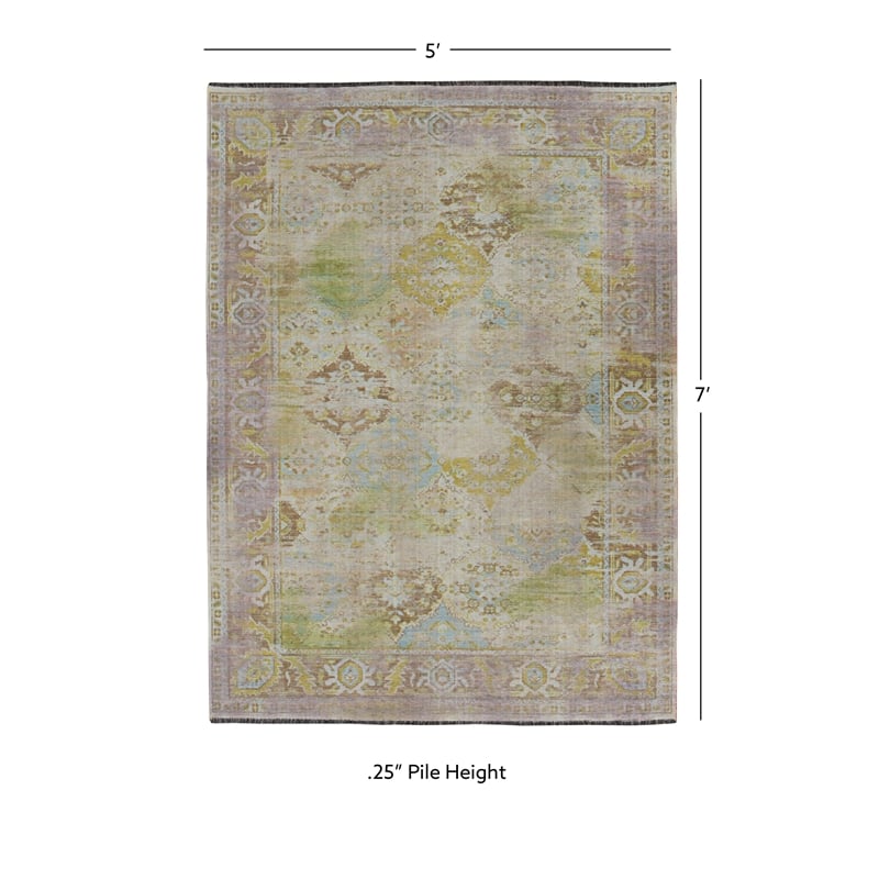 Linon Logan Mersin Polyester 5' X 7' Area Rug in Lilac and Green