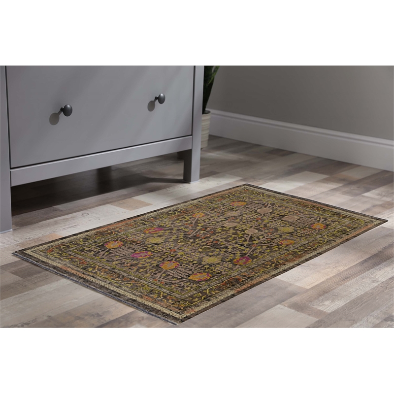 Linon Logan Malaya Polyester 2' X 3' Accent Rug in Black and Green