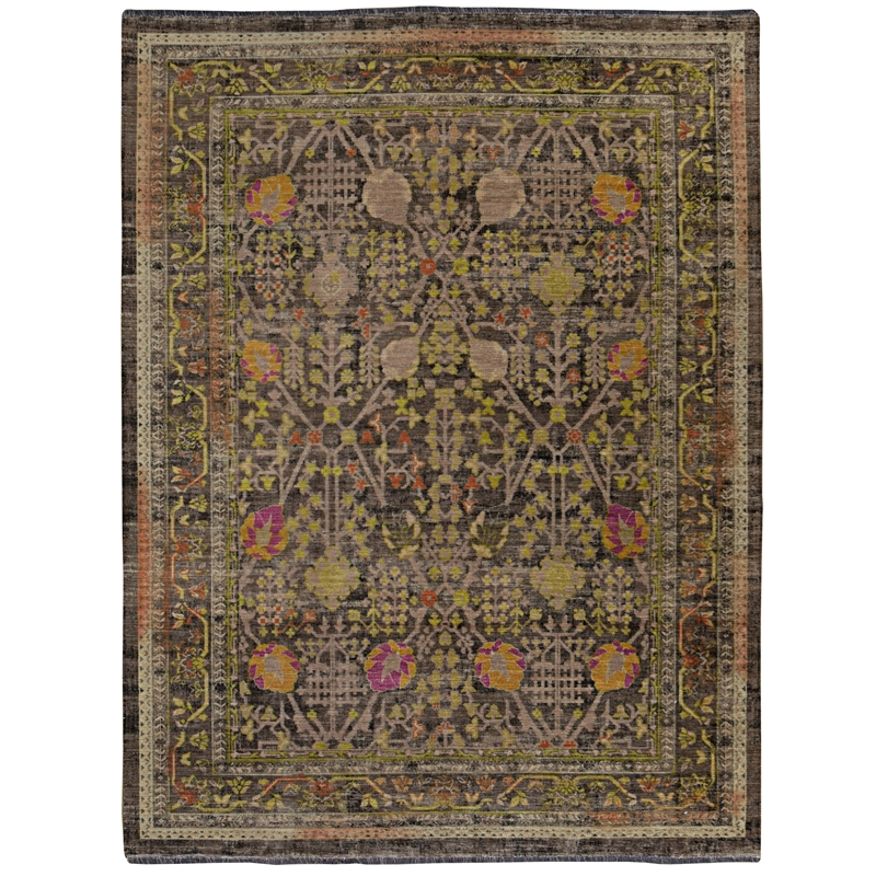Linon Logan Malaya Polyester 2' X 3' Accent Rug in Black and Green
