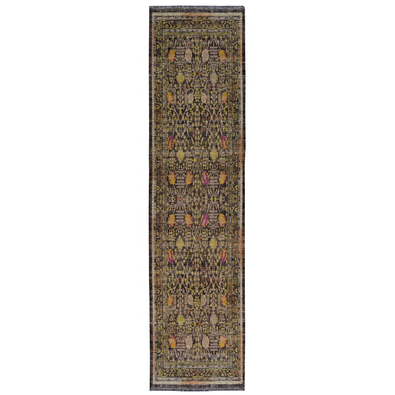 Linon Logan Malaya Polyester 2' X 10' Runner Rug in Black and Green