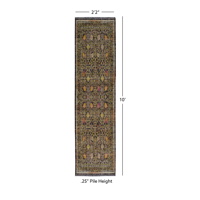 Linon Logan Malaya Polyester 2' X 10' Runner Rug in Black and Green