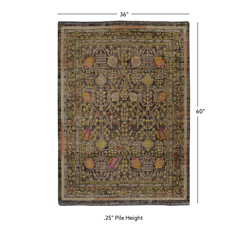 Linon Logan Malaya Polyester 3' X 5' Accent Rug in Black and Green