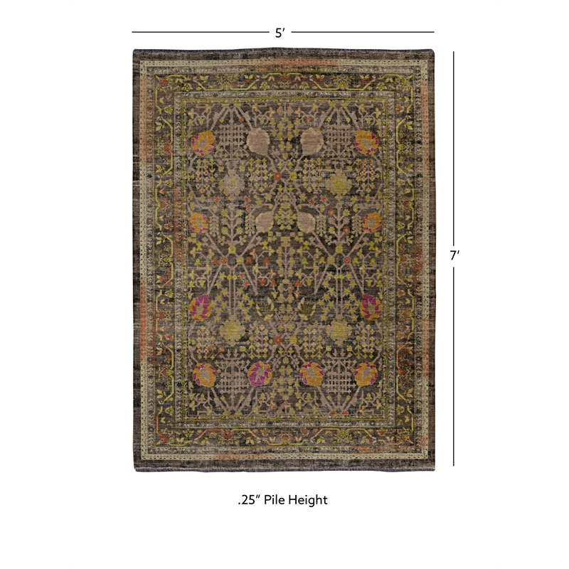 Linon Logan Malaya Polyester 5' X 7' Area Rug in Black and Green