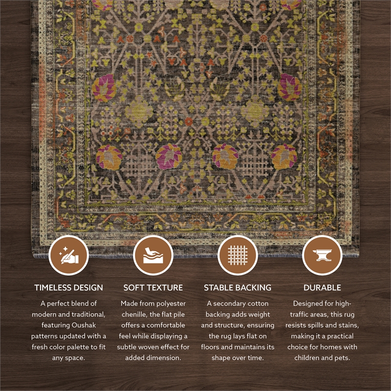 Linon Logan Malaya Polyester 5' X 7' Area Rug in Black and Green