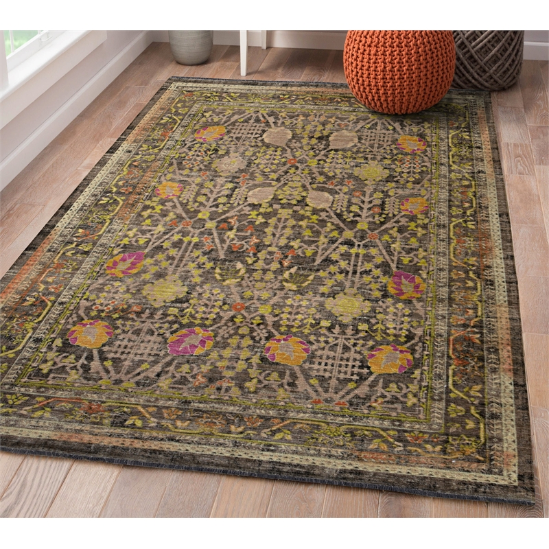 Linon Logan Malaya Polyester 5' X 7' Area Rug in Black and Green