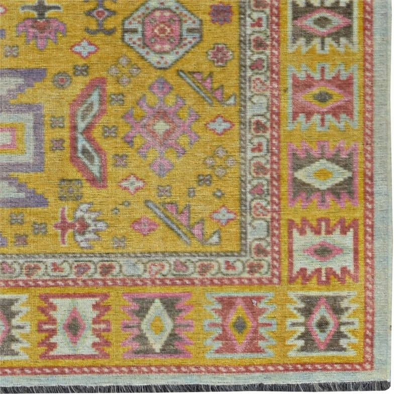 Linon Logan Sivas Polyester 2' X 3' Accent Rug in Yellow and Ivory