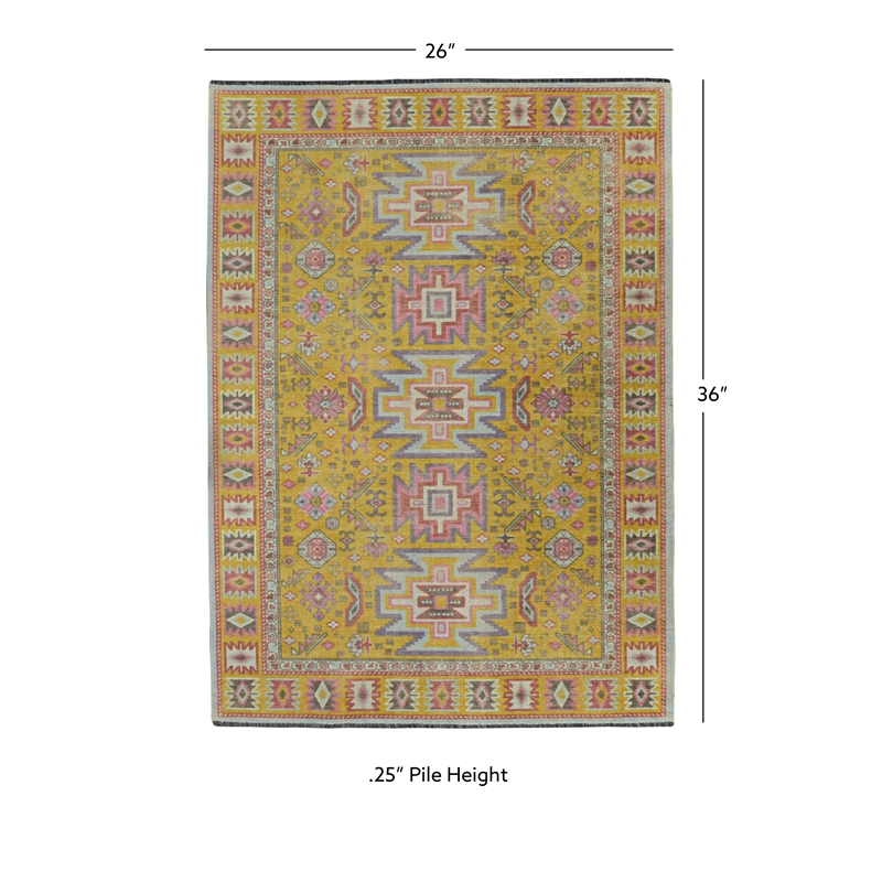 Linon Logan Sivas Polyester 2' X 3' Accent Rug in Yellow and Ivory