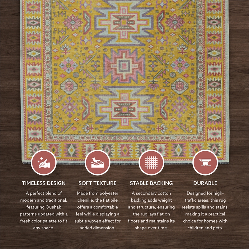 Linon Logan Sivas Polyester 2' X 3' Accent Rug in Yellow and Ivory