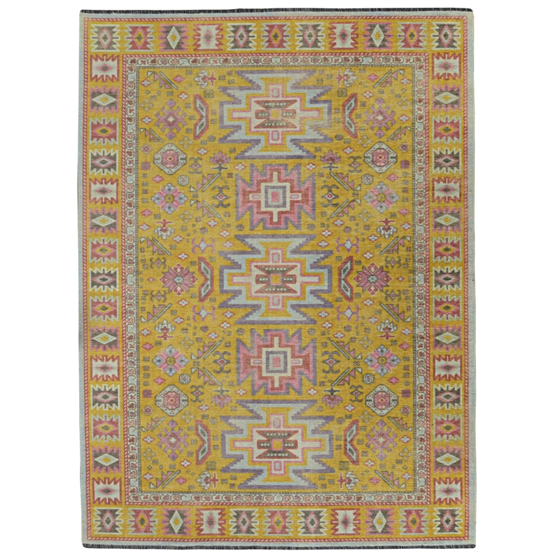 Linon Logan Sivas Polyester 2' X 3' Accent Rug in Yellow and Ivory