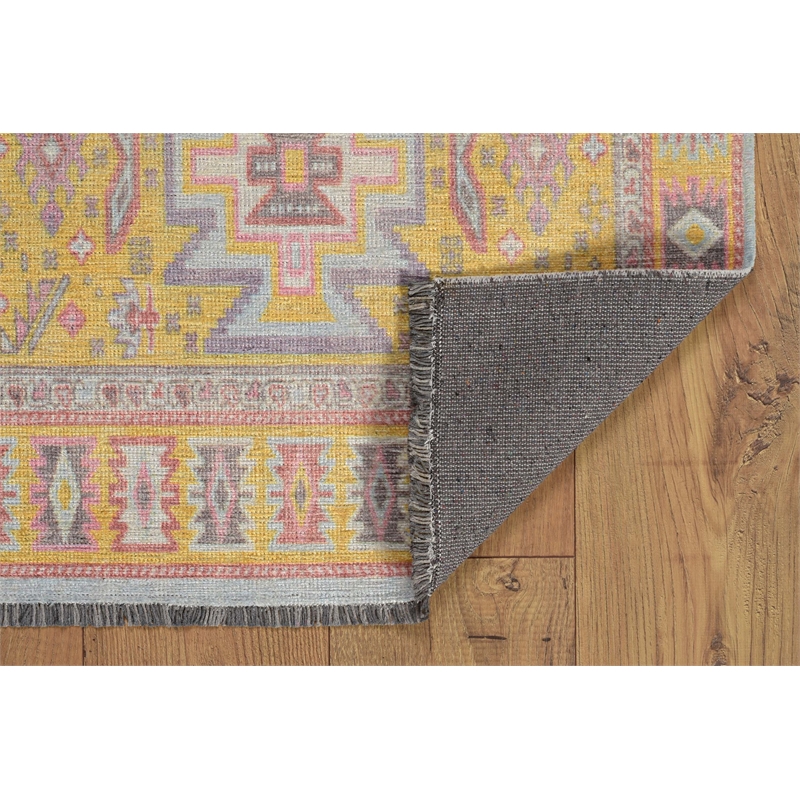 Linon Logan Sivas Polyester 3' X 5' Accent Rug in Yellow and Ivory