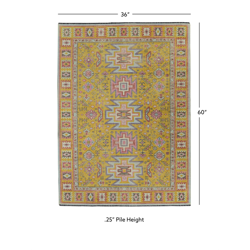 Linon Logan Sivas Polyester 3' X 5' Accent Rug in Yellow and Ivory