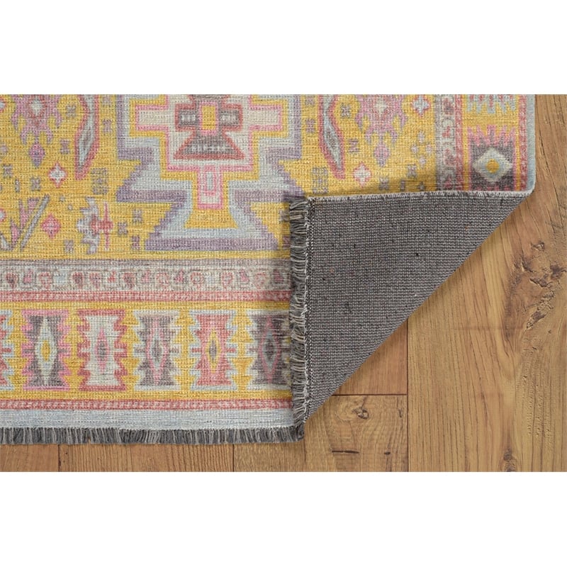 Linon Logan Sivas Polyester 5' X 7' Area Rug in Yellow and Ivory