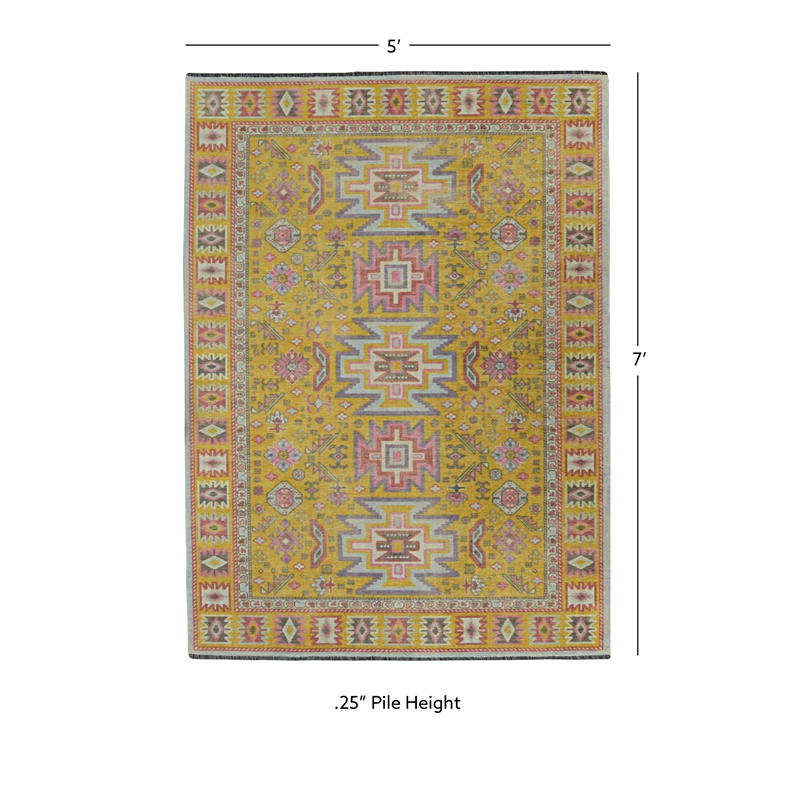 Linon Logan Sivas Polyester 5' X 7' Area Rug in Yellow and Ivory