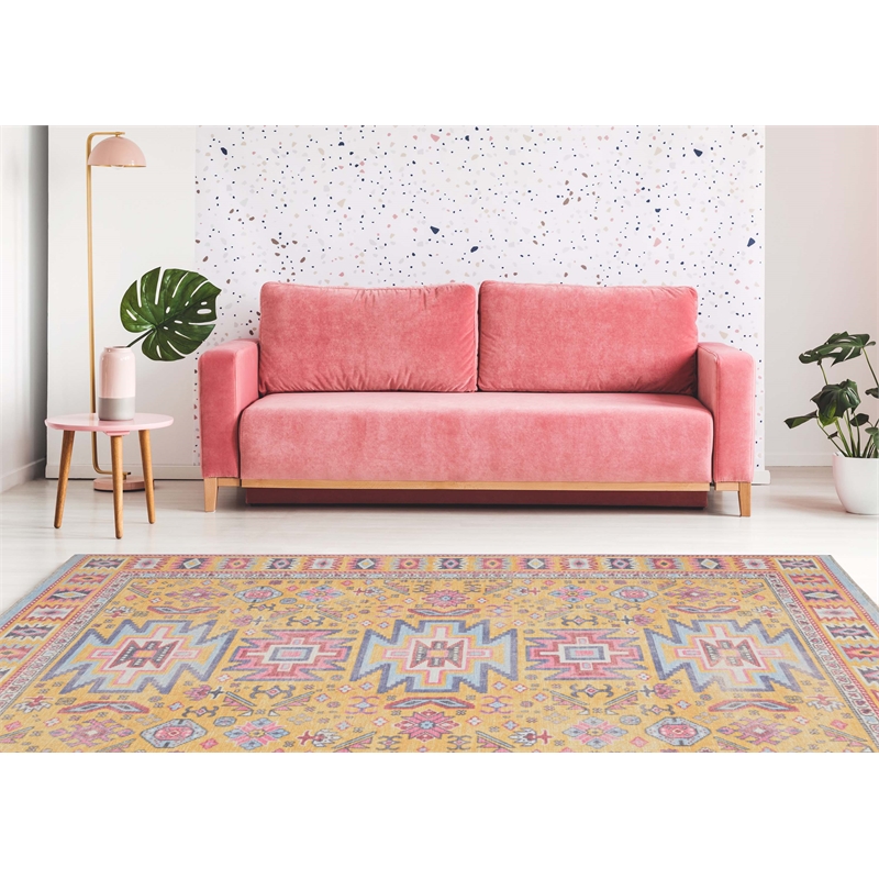 Linon Logan Sivas Polyester 8' X 10' Area Rug in Yellow and Ivory