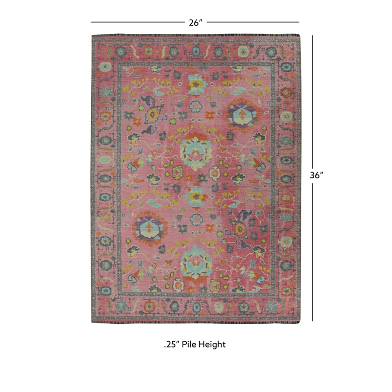 Linon Logan Aydin Polyester 2' X 3' Accent Rug in Pink and Blue