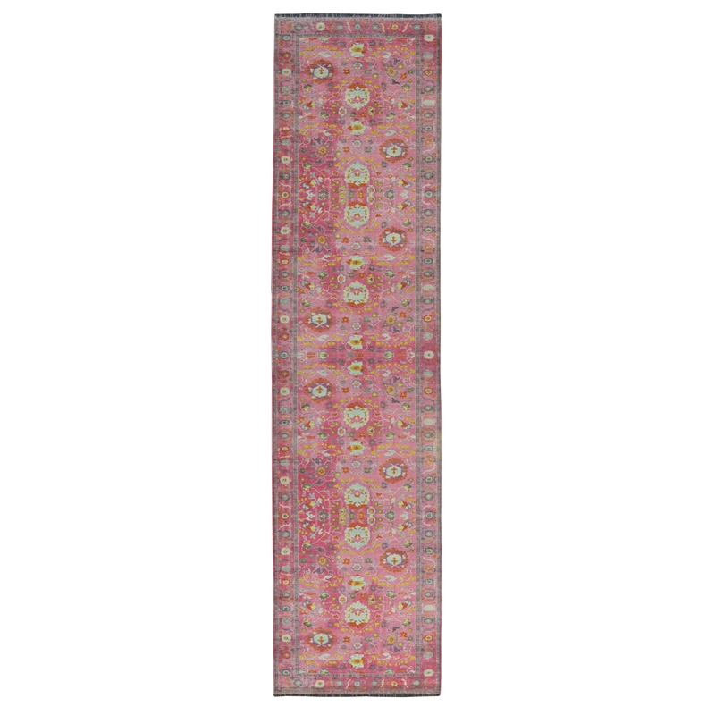 Linon Logan Aydin Polyester 2' X 10' Runner Rug in Pink and Blue