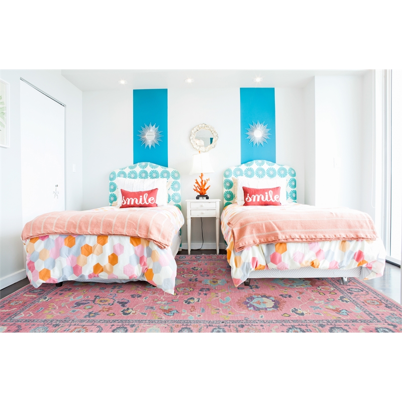 Linon Logan Aydin Polyester 8' X 10' Area Rug in Pink and Blue