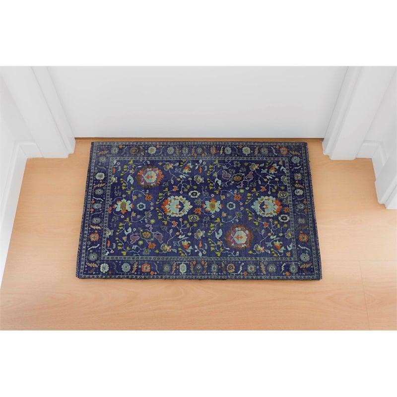 Linon Logan Edina Polyester 2' X 3' Accent Rug in Navy and Blue