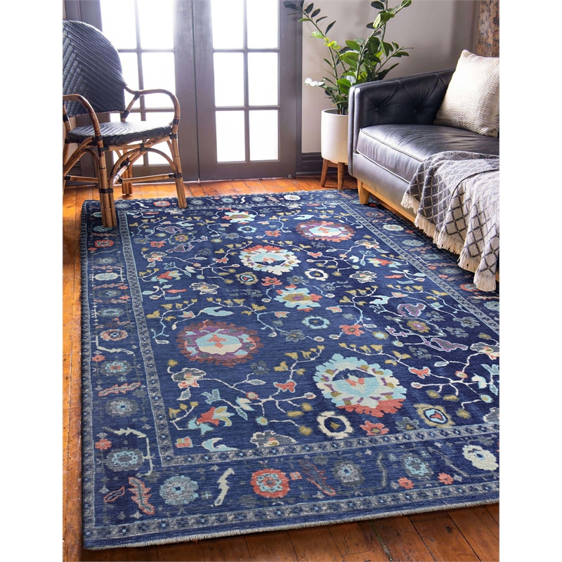 Linon Logan Edina Polyester 5' X 7' Area Rug in Navy and Blue