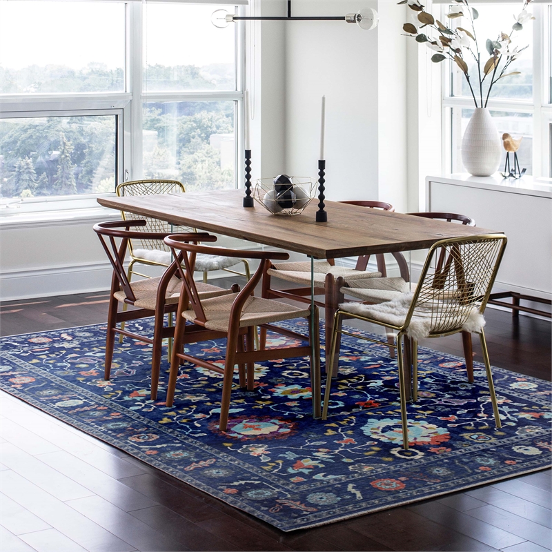 Linon Logan Edina Polyester 8' X 10' Area Rug in Navy and Blue