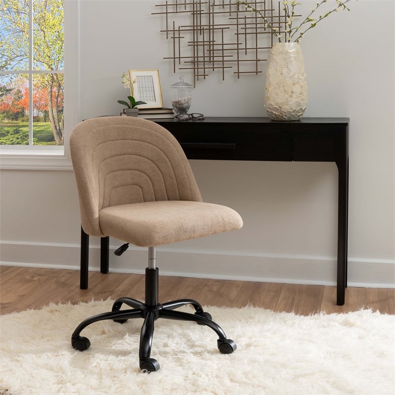 Linon Stormy Adjustable Swivel Office Chair Black Metal Base in Beige Fabric