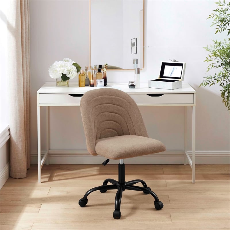 Linon Stormy Adjustable Swivel Office Chair Black Metal Base in Beige Fabric
