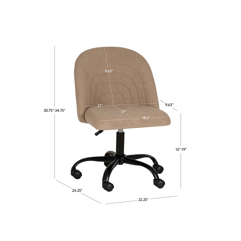 Linon Stormy Adjustable Swivel Office Chair Black Metal Base in Beige Fabric