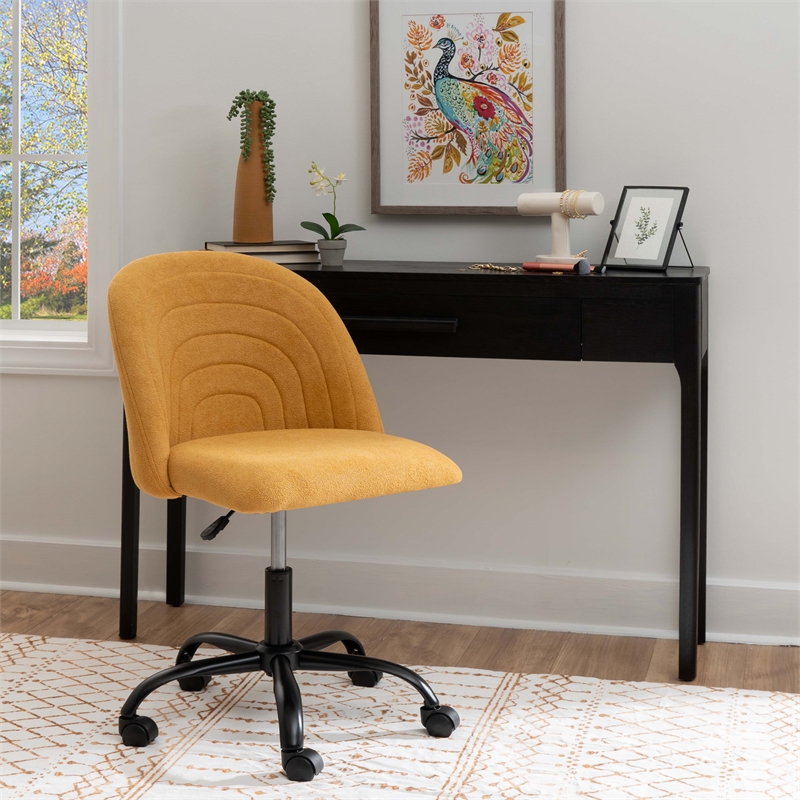 Linon Stormy Adjustable Swivel Office Chair Black Metal Base in Yellow Fabric