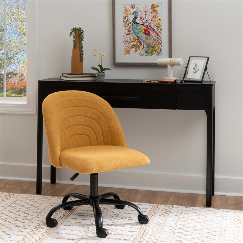 Linon Stormy Adjustable Swivel Office Chair Black Metal Base in Yellow Fabric