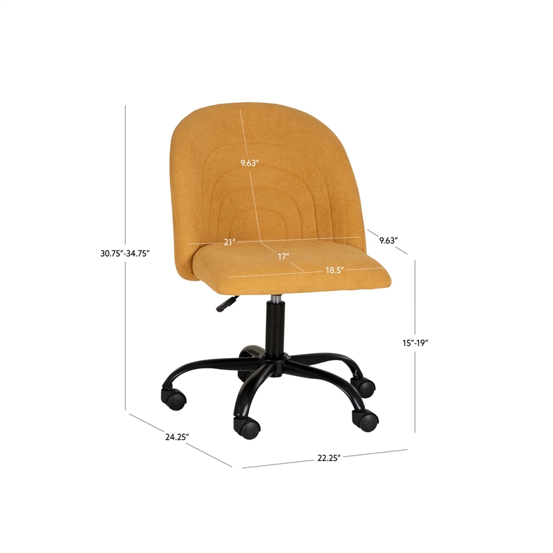 Linon Stormy Adjustable Swivel Office Chair Black Metal Base in Yellow Fabric