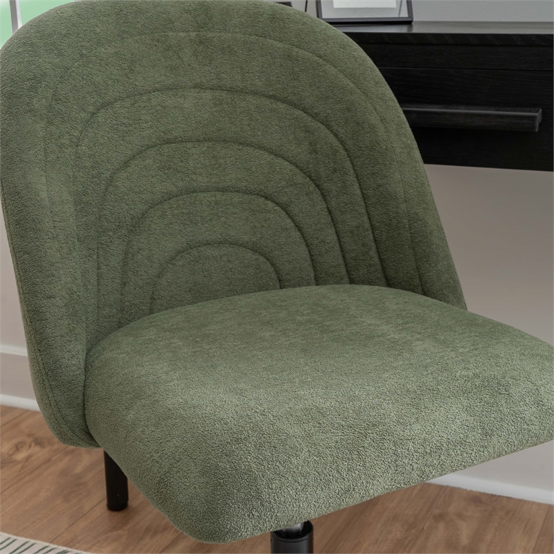 Linon Stormy Adjustable Swivel Office Chair Black Metal Base in Green Fabric