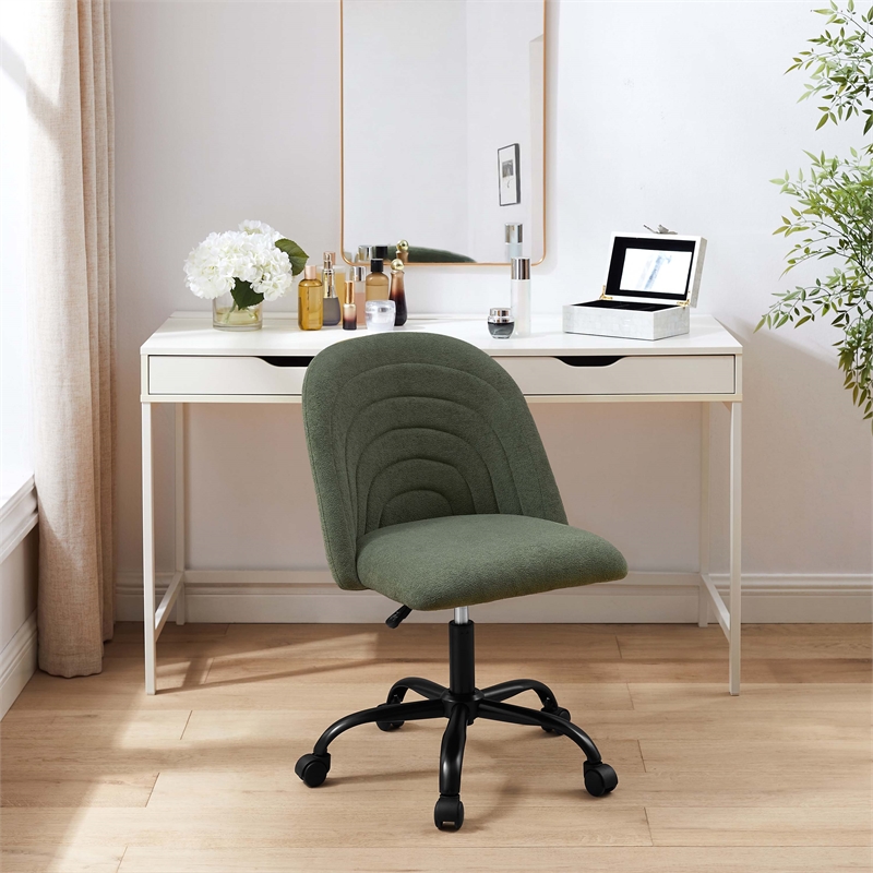 Linon Stormy Adjustable Swivel Office Chair Black Metal Base in Green Fabric