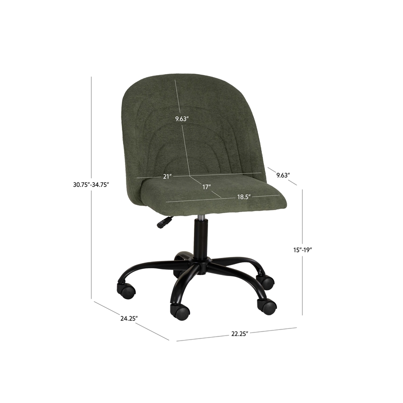 Linon Stormy Adjustable Swivel Office Chair Black Metal Base in Green Fabric