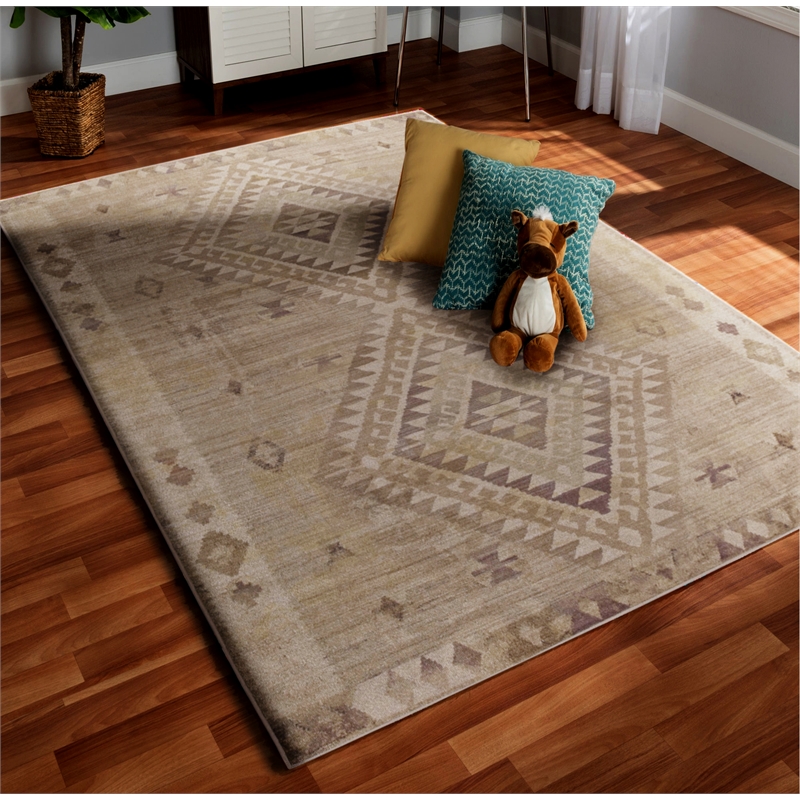 Linon Dillon Tifton Sand and Brown 5' X 7' Area Rug