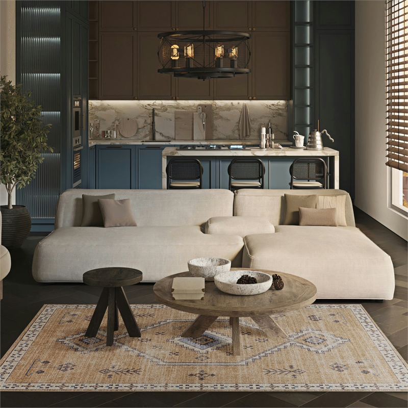 Linon Dillon Wren Sand and Ivory 5' X 7' Area Rug