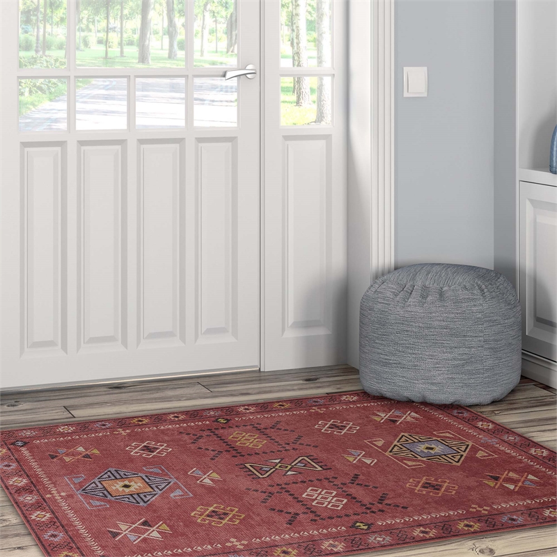 Linon Dillon Austin Red and Cream 3' X 5' Accent Rug