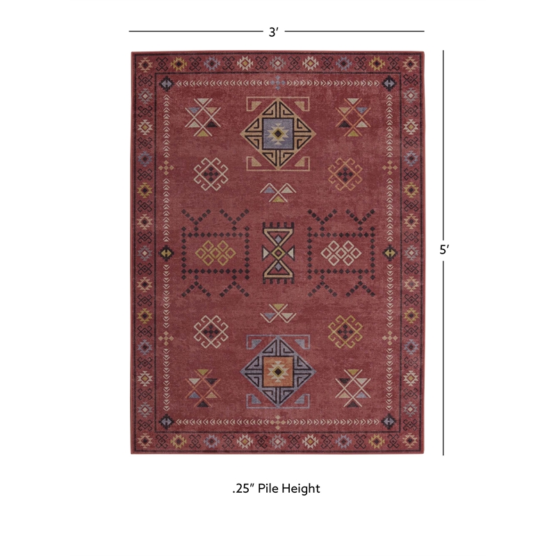 Linon Dillon Austin Red and Cream 3' X 5' Accent Rug
