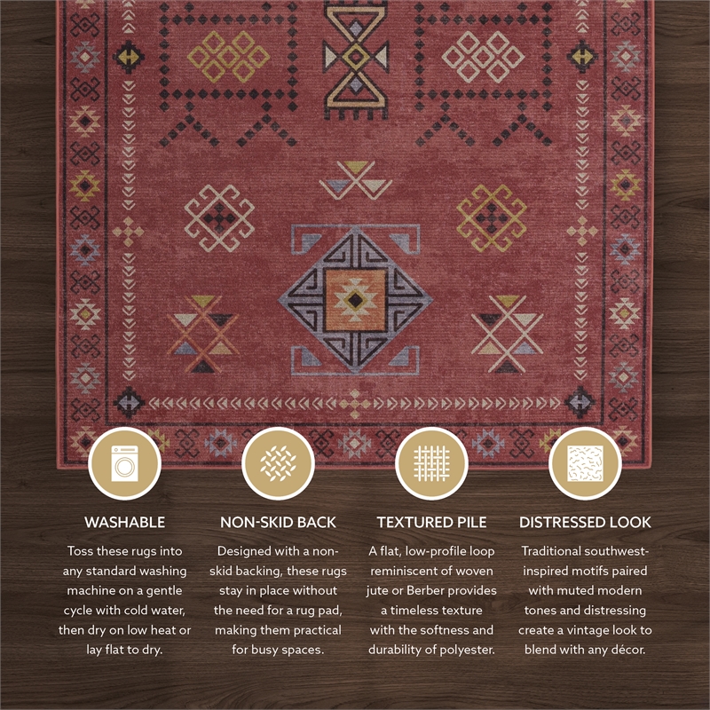 Linon Dillon Austin Red and Cream 3' X 5' Accent Rug